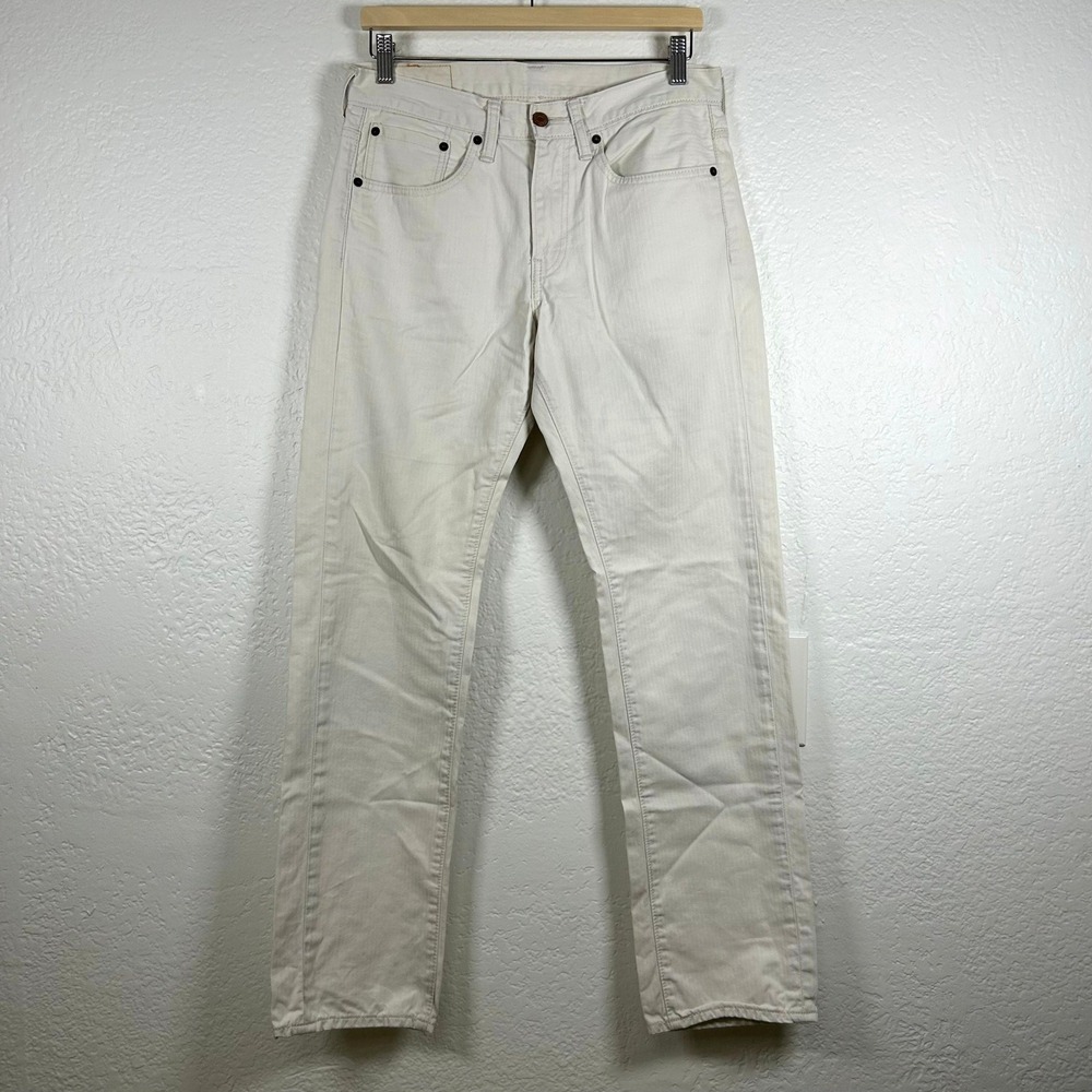 Levi's‎ 513 Slim Straight Pants Cream Herringbone Textured Cotton Size 31x32